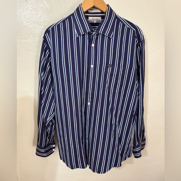 Vintage Faconnable Men's Blue and White Button Down Striped Shirt XL Hong Kong - Picture 2 of 5